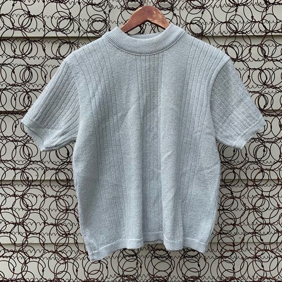 Vintage silver metallic knit short sleeve sweater - Picture 1 of 5
